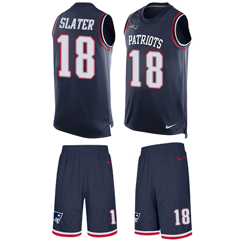 Nike Patriots #18 Matt Slater Navy Blue Team Color Men's Stitched NFL Limited Tank Top Suit Jersey - Click Image to Close